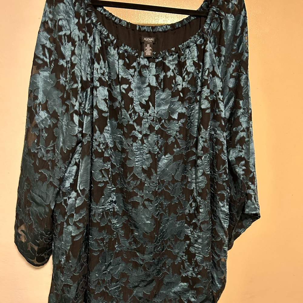 Alfani Black and Teal Floral Blouse